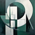 Modern Abstract Art: Overlapping Shapes In Dark Green, Grey, And White Royalty Free Stock Photo