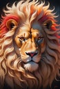 A painting art, bold and expressive of a lion's mane, thick brushstrokes, fiery color pallet, animal design