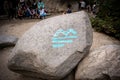 Art on of boulders at Eaton Canyon hiking trails with wild plants