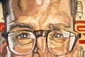 Painting Art: Close-up of Man s Face, Portrait with Glasses