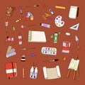 Painting art tools palette vector illustration details stationery creative paint equipment creativity artist instrument.