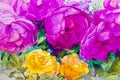 Painting art watercolor illustration pink,violet color of the roses.