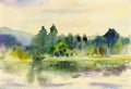 Painting art watercolor landscape original colorful of mountain