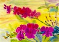 Painting art watercolor landscape original colorful of orchid flower Royalty Free Stock Photo
