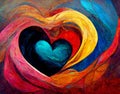 Abstract colorful liquid oil painting illustration on heart shape background Royalty Free Stock Photo
