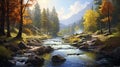 River In The Forest: A Naturalistic Landscape Painting