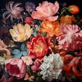 Painting background of various flowers full screen embossed, AI generative