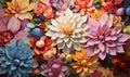 Painting background of various flowers full screen embossed, AI generative