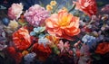 Painting background of various flowers full screen embossed, AI generative