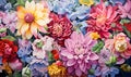 Painting background of various flowers full screen embossed, AI generative