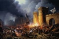 Painting of Bastille\'s Fall: Concept for Celebrating French Revolution, Freedom Emergence, and Historic European Conflict.