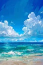 Painting of a Beach With Blue Sky and Clouds Royalty Free Stock Photo