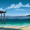 Painting of a beach in Maldivas with palm trees Royalty Free Stock Photo