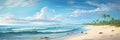A painting of a beach with palm trees, header, footer, panoramic banner image. Royalty Free Stock Photo