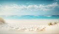 a painting of a beach scene with blue water and clouds Royalty Free Stock Photo