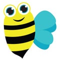 Painting of a smiling bee set on isolated white background viewed from the front, vector or color illustration