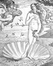 Painting The Birth of Venus detail by Sandro Boticcelli in the old book La Peinture Italienne, by G. Lafenestre, 1885, Paris