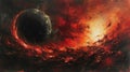 A painting of a black hole in the middle of an orange fire, AI Royalty Free Stock Photo