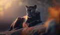 a painting of a black panther sitting on a rock in the sun Royalty Free Stock Photo