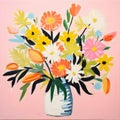 Minimalistic Street Art: Bouquet Of Flowers In Vase Inspired By Henri Matisse