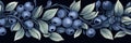 A painting of blue berries on a branch, decorative berry ornament.