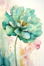 a painting of a blue flower on a white background. Watercolor Painting of a Green color flower perfect for Wall Art. Royalty Free Stock Photo