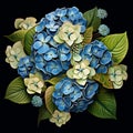 Hyper-realistic Sculpture: Intricate Illustrations Of Blue Flowers On Black Background