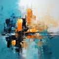 a painting of a blue and orange color