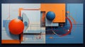 a painting of a blue and orange geometrical artwork