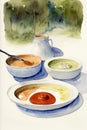 A Painting Of A Bowl Of Soup And A Bowl Of Soup. Generative AI