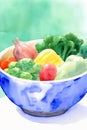 A Painting Of A Bowl Of Vegetables On A Table. Generative AI