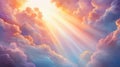 A painting of a bright sun shining through clouds, AI Royalty Free Stock Photo