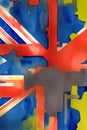 A Painting Of A British Flag On A Yellow And Blue Background. Generative AI