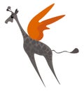 Painting of a flying brown giraffe vector or color illustration