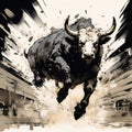 Painting of bull is angry running on a white background. Wild animal