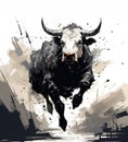 Painting of bull is angry running on a white background. Wild animal