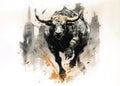 Painting of bull is angry running on a white background. Wild animal