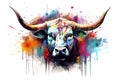 Painting of a bull head on white background. Wildlife Animals Royalty Free Stock Photo