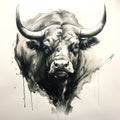Painting of bull head on white background. Wildlife Animals Royalty Free Stock Photo