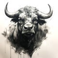 Painting of bull head on white background. Wildlife Animals Royalty Free Stock Photo