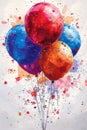 A painting of a bunch of balloons with paint splats on them, AI