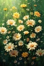 A painting of a bunch of daisies in the grass, AI