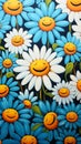 A painting of a bunch of flowers with smiley faces