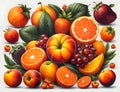 A painting of a bunch of fruit on a table, highly detailed art.