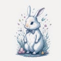 A painting of a bunny and a blue easter egg. Royalty Free Stock Photo