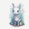 A painting of a bunny and a blue easter egg. Royalty Free Stock Photo