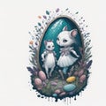 A painting of a bunny and a blue easter egg. Royalty Free Stock Photo