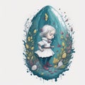 A painting of a bunny and a blue easter egg. Royalty Free Stock Photo