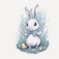 A painting of a bunny and a blue easter egg. Royalty Free Stock Photo