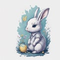 A painting of a bunny and a blue easter egg. Royalty Free Stock Photo